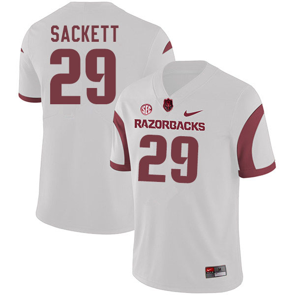 Men #29 Andrew Sackett Arkansas Razorbacks College Football Jerseys Sale-White - Click Image to Close